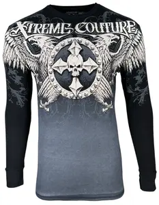 Xtreme Couture by Affliction Industrialized Men's Thermal Shirt - Casual 100% Cotton Crewneck with Front and Back Graphic Print