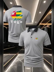 Sophisticated Men's Togo Flag Theme Polo Shirt - Fitted Cut Front & Back Dual Print Geometric Patterns Soft & Breathable Top Perfect for Sports Fitness & Daily Casual Wear