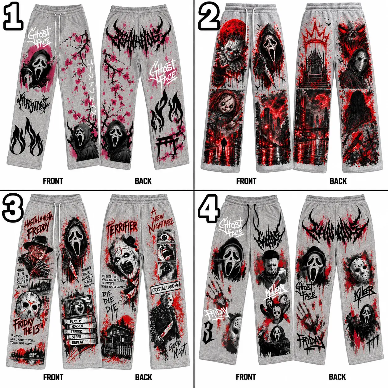 Ghostface Horror Loose Sweatpants, Scream Inspired Neon Graphic Wide Leg Pants, Halloween Slasher Movie Streetwear, Unisex Baggy Pants
