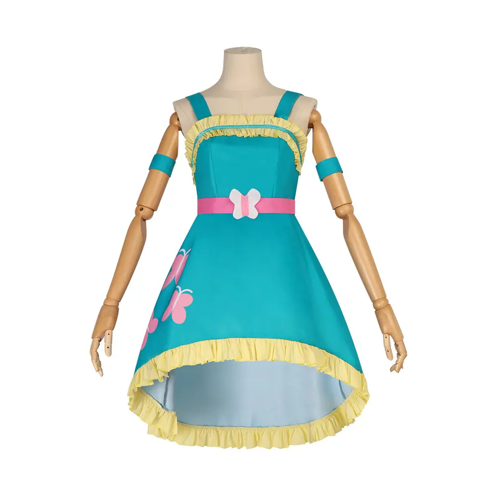 Fluttershy Blue Dress Pink Belt Cosplay Costume Set with Armband for Comic Con