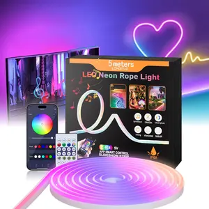 RGB Smart IC 5V USB Neon Led Strip Lights, 16.4Ft 5M Neon Rope Lights Flexible Multicolor IP67 Waterproof LED Tape Light for TV Bedroom Kitchen Wall Indoor Outdoor Decor