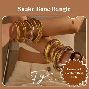 Luxury Stainless Steel Snake Bone Bangle Bracelet – Wide Cuff Wrap Bracelet for Men & Women – Adjustable Elastic Snake Chain Design – Gold/Silver/Black jewelry