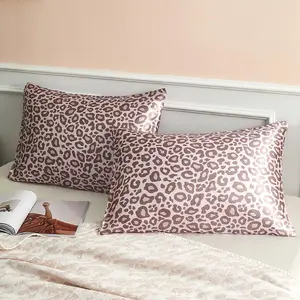 Satin Pillowcase for Hair and , Pink Leopard Printed Pillow Cases Set of 2, Standard Size Silk Satin Pillow Covers for Women with Envelope Closure