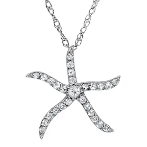 1/4ct Diamond Starfish Pendant 10K White Gold W/ 18" Chain