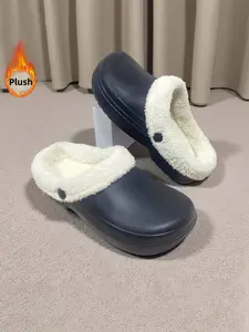 Women's Winter Fleece Lined Warm Home Shoes, Comfortable Lightweight Indoor Slippers, One-Step Outdoor Garden Shoes, Home Bathroom Slippers