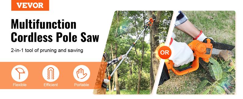 VEVOR 2-in-1  Mini Chainsaw, TikTokShopBlackFriday, 20V 4Ah Battery Pole Chainsaw, 5" Cutting Capacity 8 ft Reach Pole Saw for Branch Cutting & Tree Trimming