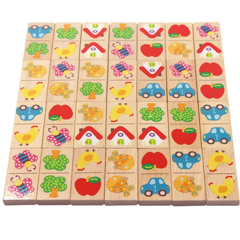 Hatwoo Wooden Animal Dominoes Set - Wood Material Family Fun Game, Toddler Learning Activities Toy for Children and Adults, Bonding Time Logic & Thinking Skills Booster