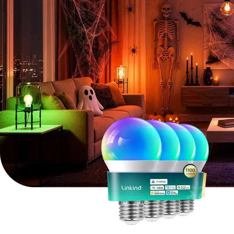 Linkind Matter Smart RGB Bulb 60W with Voice & APP Remote Control, Music Sync, Color Changing,Smart Bulbs Work with Apple Home/Siri/Google Home/Alexa