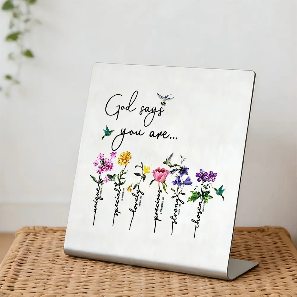 Christian Desk Decor Sign, God Says You Are Unique, Special, Lovely, Precious, Strong, Chosen, Inspirational Tabletop Plaque, Gift