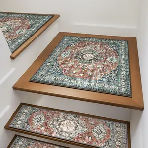 Non-Slip Stair Treads Matching Mat for Wooden Steps, Square Rubber Backing Anti-Slip Stair Carpet Landing Mat Stair Rugs 31x31 inch Carpet for Stairs, Red