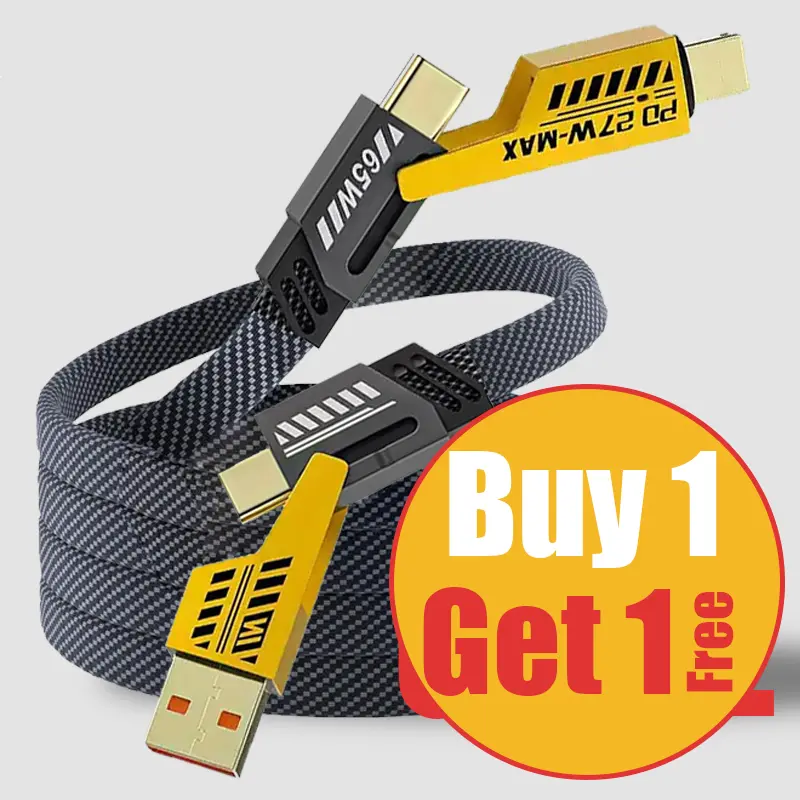 [ BUY 1 Get 1 Free ] 5ft Fast Charging super Cable 4 in 1 with USB A Type C Lightning for iPhone17&Samsung Laptops Charger Braided Data Cable Lengths for Gaming Office Car Travel Compatible