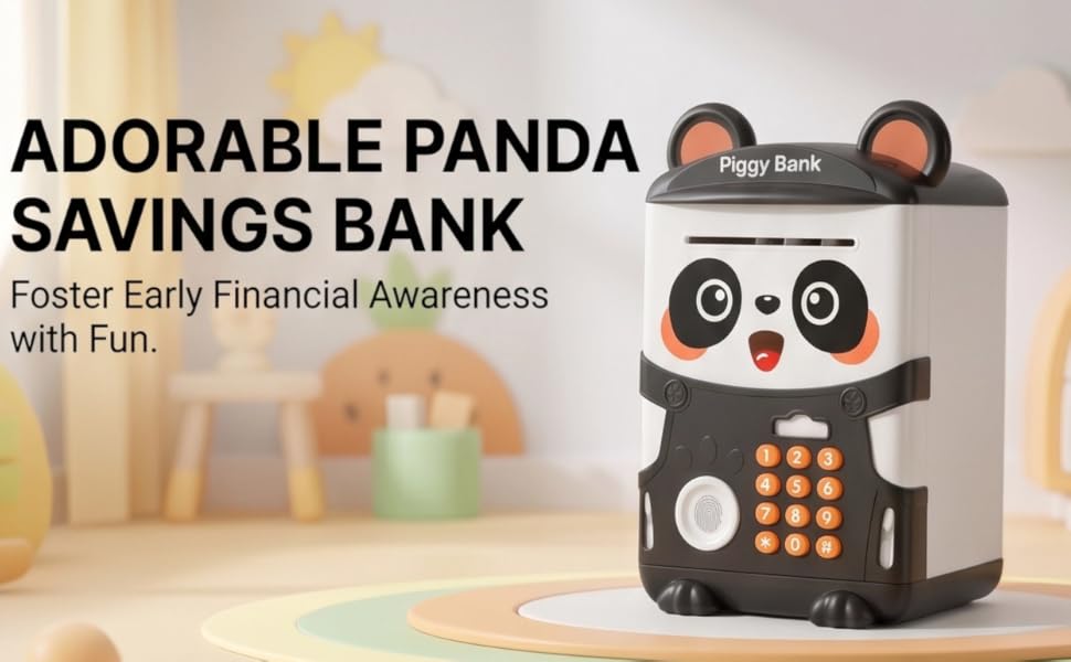 Panda Piggy Bank for Kids - Fun Electronic Money Bank with Fingerprint Access & Code Lock, Automatic Cash & Coin Safe, Best Birthday/Christmas Gift for Boys Girls 3-12