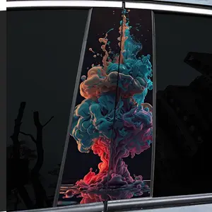2 pieces, car sticker, car mid-column sticker - smoke color pattern vinyl car sticker - self-adhesive waterproof and scratch-proof, suitable for glass, metal, plastic, ceramic, wood surfaces - car decoration