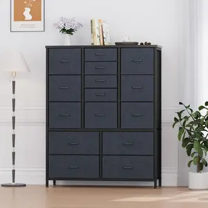 15 Drawers Dressers, Chest of Drawers with Wood Tabletop, Metal Frame, Fabric Tall Dressers for Bedroom Living Room Hallway Entryway, Grey