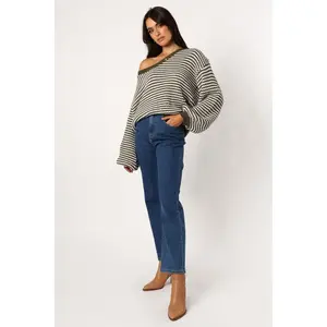 Petal and Pup Becca Crewneck Waffle Stitch Stripe Knit Sweater - Olive M