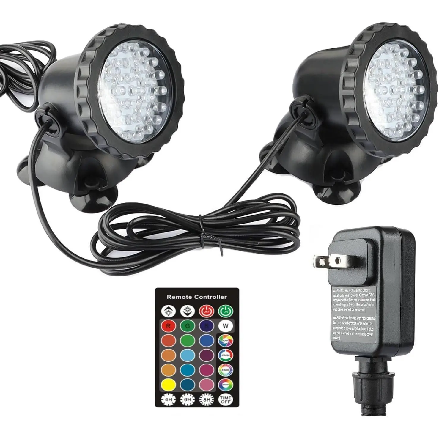 2-Pack RGB Color Changing Submersible Pond Fountain Spotlights, IP68 Waterproof, Multicolor Dimmable, for Yard Fish Pond Decoration, 2 Lights