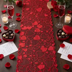 Valentine's Day Heart Shaped Lace Table Runner Set, Elegant Home Decor Anniversary Party Decoration, Romantic Wedding and Valentine's Day Decorations