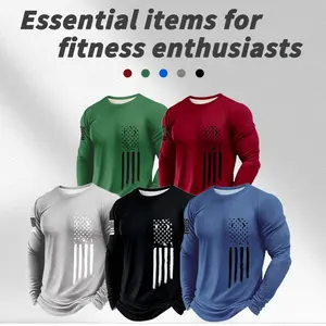 Men's 5-piece Printed Long-Sleeve Sports Shirt for Outdoor Activities Fitness Sports Clothing for Autumn Winter Wear Essential for Fitness Enthusiasts