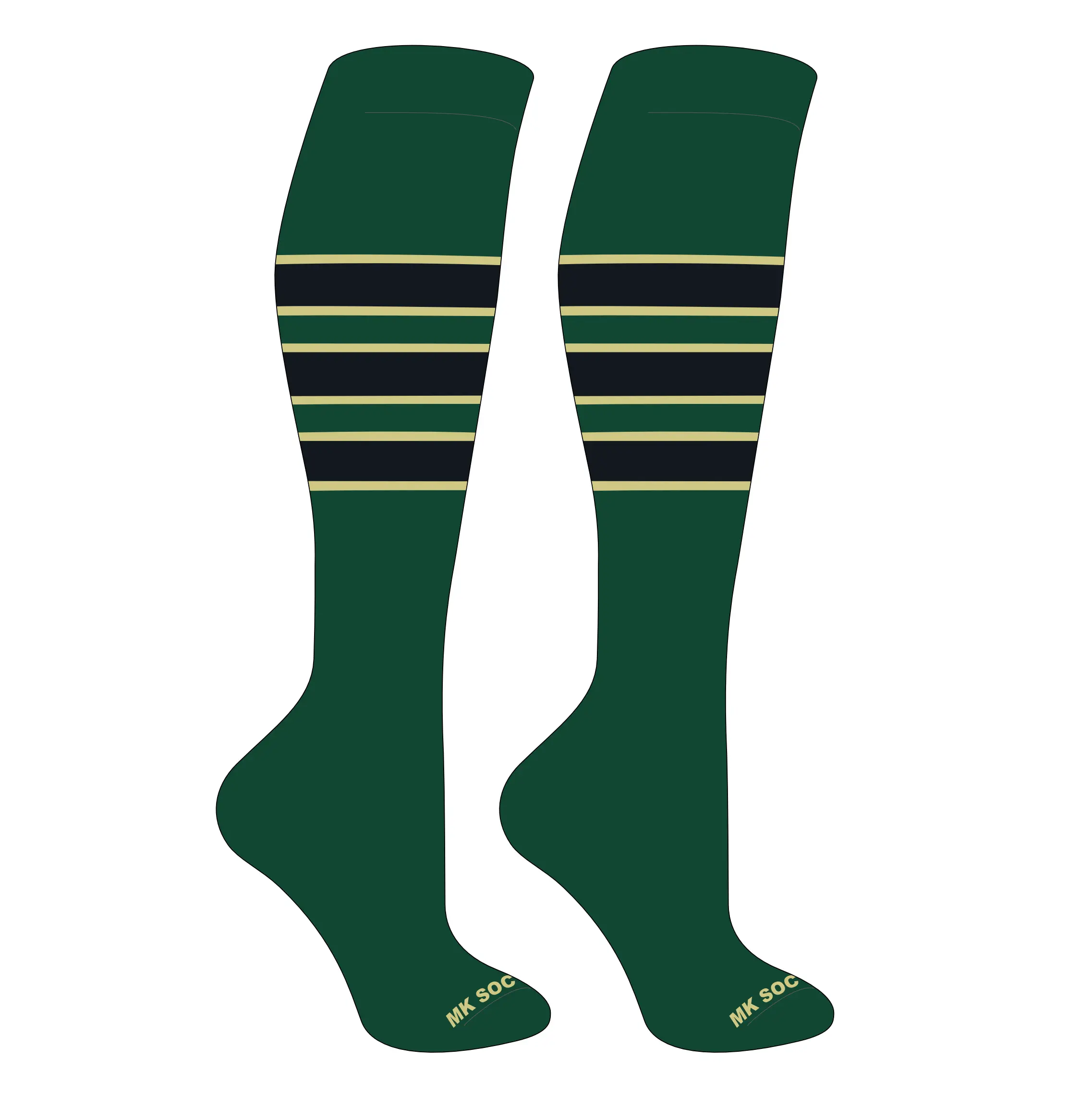 MK Socks Striped Knee High Baseball, Football Socks (C) Dk Green, Vegas Gold, Black
