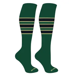 MK Socks Striped Knee High Baseball, Football Socks (C) Dk Green, Vegas Gold, Black