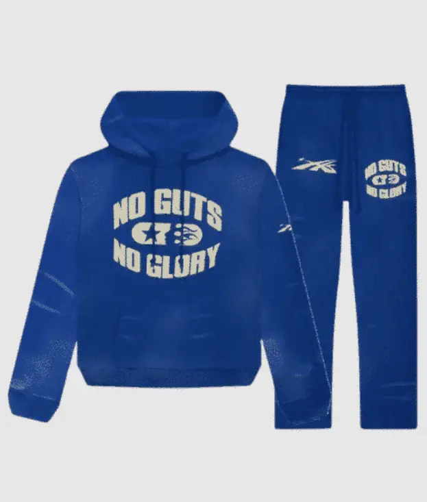 Blue Hellstar No Guts No Glory Sweatsuit, Graphic Tracksuit Set with Hoodie & Jogger Pants, Y2K Streetwear Outfit for Men & Women