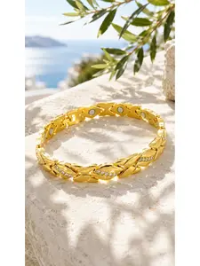 Women's leaf bracelet, pure copper magnetic bracelet with diamonds, 3500 gauss effective magnet, outdoor fun
