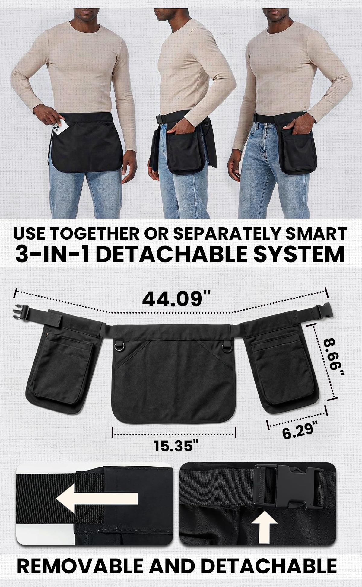 Modular 3-in-1 Tool Belt with Detachable Utility Pouches, Heavy Duty Work Waist Bag, Large Capacity Tool Organizer for Electricians, Carpenters, Construction, DIY, Adjustable Durable Work Apron Belt for Easy Access Tools and Gear Modular 3-in-1 Tool Belt with Detachable Utility Pouches, Heavy Duty Work Waist Bag, Large Capacity Tool Organizer for Electricians, Carpenters, Construction, DIY, Adjustable Durable Work Apron Belt for Easy Access Tools and Gear
