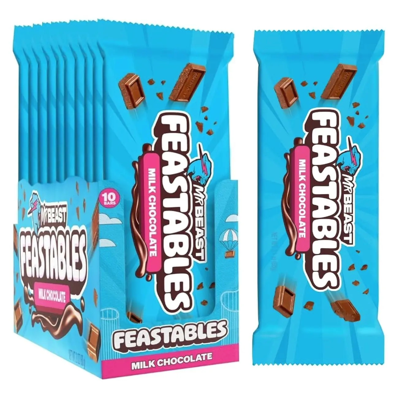 MrBeast Feastables Caramel Chocolate Bar, King Size, 10 Count, Smooth Caramel Filled Chocolate Candy, Fairtrade Cocoa, 2.1oz Each