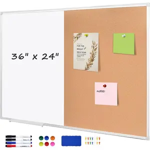 Cork Bulletin Board, 36 X 24 Inches White  Dry Erase Board, Large Wall Mounted Message Vision Notice Memo Pin Board for Office,  and School
