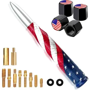 Car Truck Bullet Antenna with Valve Stem Caps for F150 F250 F350 Super Duty Raptor Dodge Ram Silverado 1500 2500 3500,Pickup Jeep Accessories(Silver )- American Flag Design-Car wash Safe