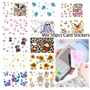 Mix 50 Sheets Credit Card Skin Stickers Wide Variety of Styles Waterproof Decal Cover Set for Transportation DIY Key, Gift Idea