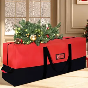 Christmas Tree Storage Bag for Trees Up to 9ft – Waterproof, 600D Durable Zipper & Handles, Holiday Storage Solution (Black&Red)
