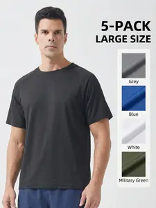Men's 5pcs Solid Sports T-shirt Oversized Short Sleeved Breathable Quick Drying Casual Fashionable for All Seasons Sports Fitness Running Basketball Mountaineering Plus Size moisture-wicking comfort