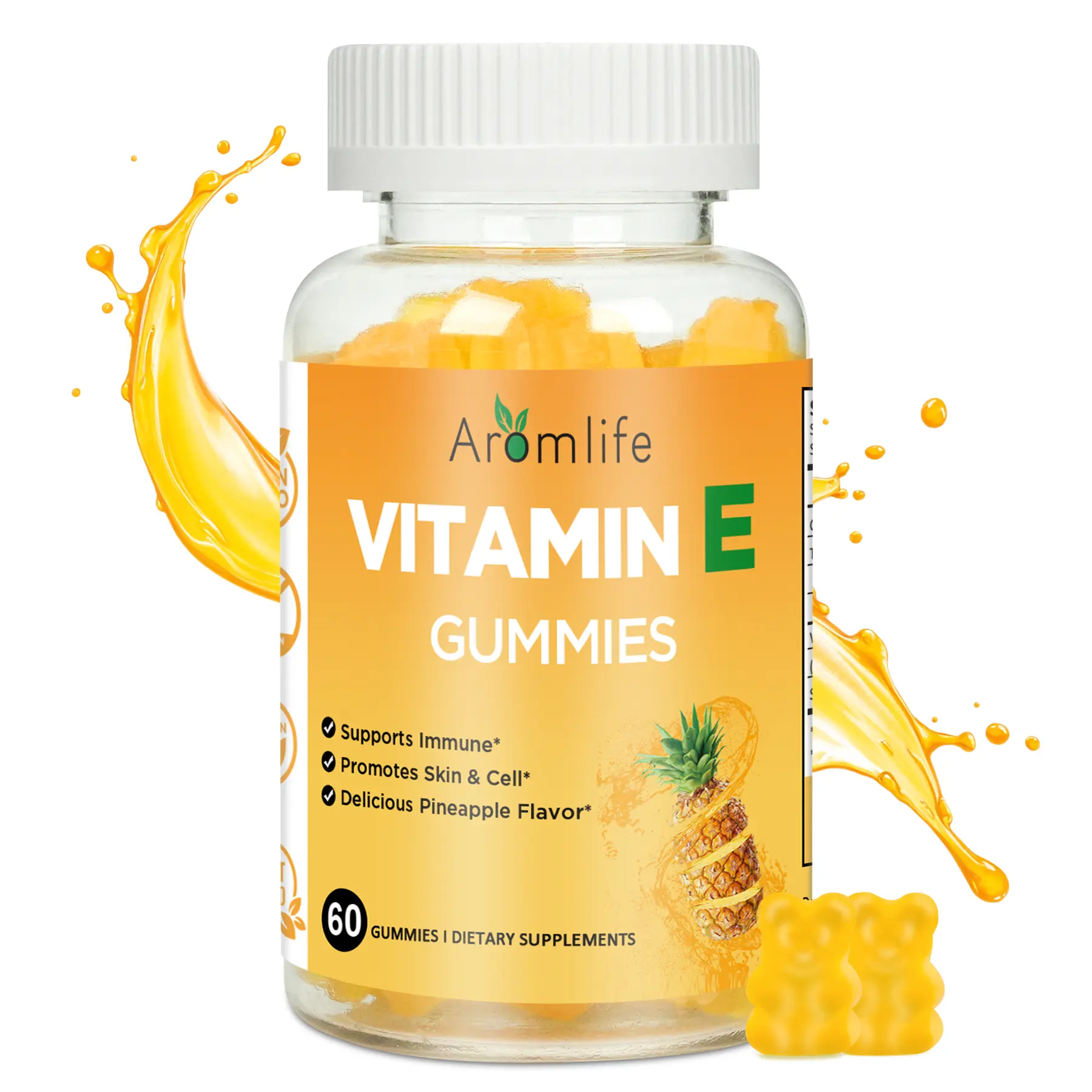 Vitamin E 400 IU Gummies for Immune, 268mg Per Serving Vitamin E Gummies for Women and Men Skin Glow & Cell Wellness, 60 Count Pineapple Flavor Sugar-Free Gluten-Free