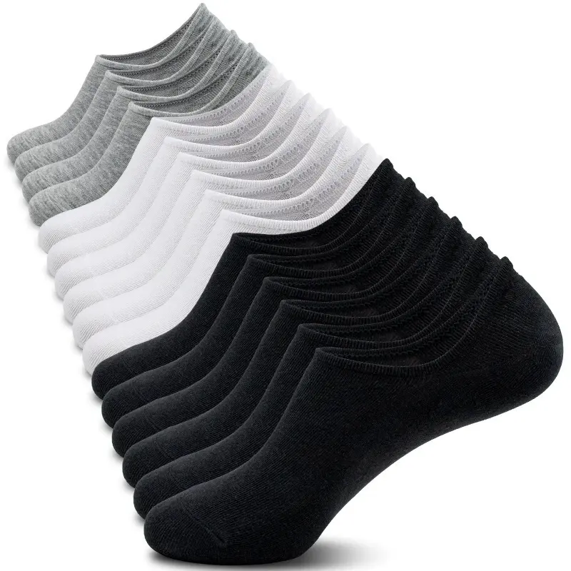 Women's Plain Invisible Boat Socks - 10 Pairs Mixed Color Anti Slip Socks, Ultra-thin Mesh, Suitable for Techwear (Black, White, Gray, Beige), Mixed Color Socks