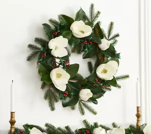 24" Magnolia and Berry Wreath by Valerie