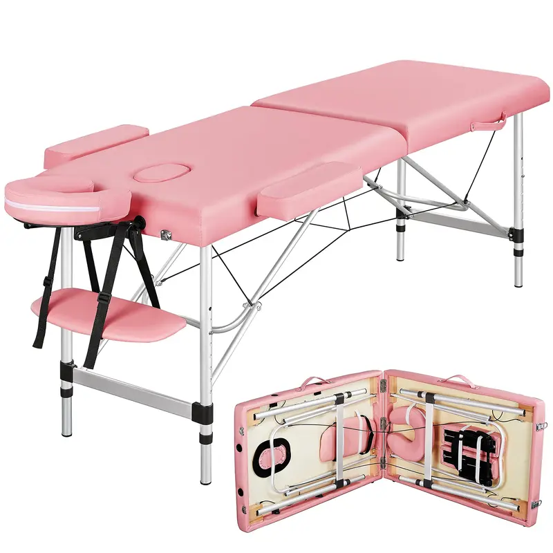 BODIOO Comfy Functional Portable Ergonomic PU Leather Massage Table - Professional 84in Wide 2-Section Height-Adjustable Beauty Furniture for Home, 2" High Resilience Foam Cushion, Waterproof Surface, Humanized Accessories & Carrying Bag