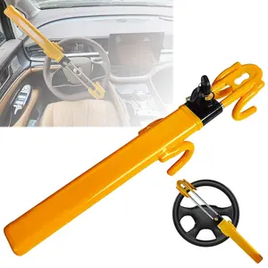 Steering Wheel Lock Anti-Theft Heavy Duty Secure Car Device, Adjustable Length Clamp Double Hook Locks for Cars Trucks Vans and SUVs Universal Fit (Yellow)