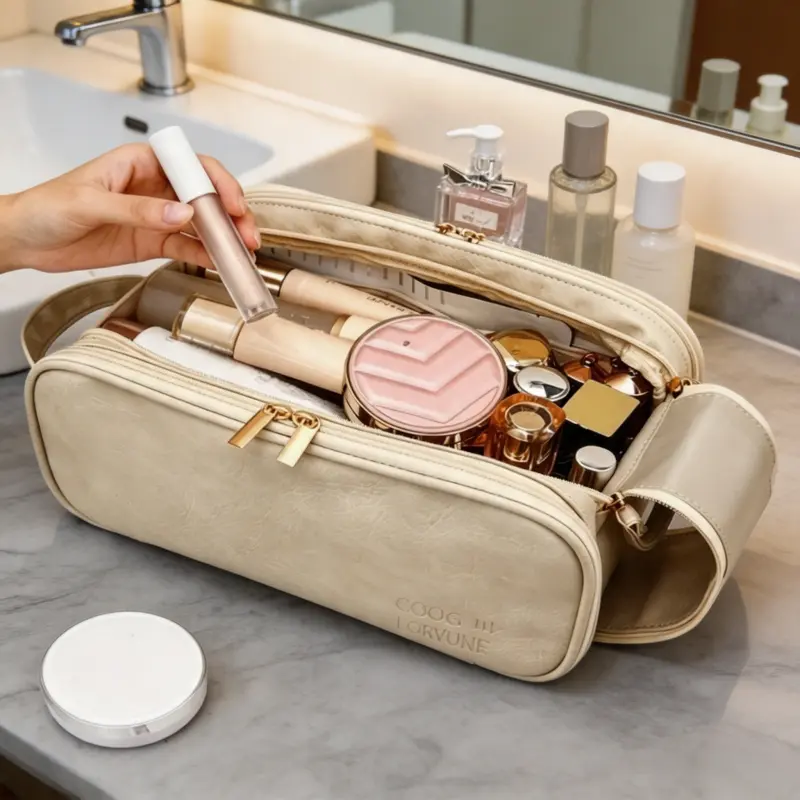 Expandable Cosmetic Travel Bag, Divided Storage Makeup Organizer, Portable Multifunctional Toiletry Bag for Women