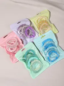 6pcs Spring and Summer Spiral Hair Band Wrinkle-resistant Telephone Line Head Rope Candy Color Spiral Mobile Phone Hair Ring Elastic Curled Ponda Tail Hair Tie Elastic Hair Accessory