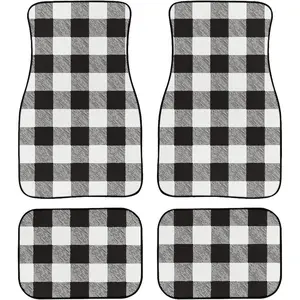 Checkered Car Floor Mats Black and White Classic Buffalo Plaid Check Texture Tartan Squares Pattern Floor Mats for Cars Universal Vehicle Front Rear Foot Carpet Rugs for Trucks SUV Sedans