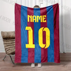 Customized Name Personalized Blanket Star Jersey Print Warm and Skin-friendly Blanket for Adults and Children Holiday Gifts