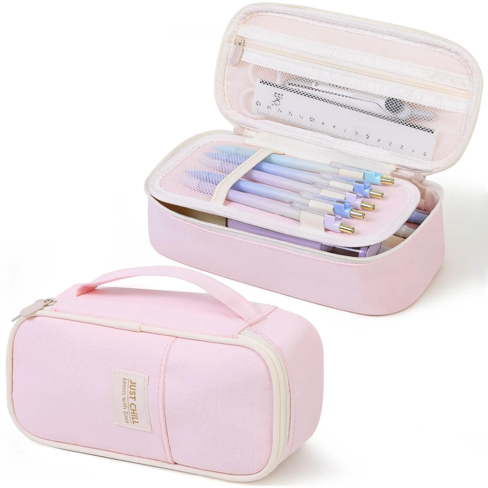 SKYDUE Durable 9x2.8x4.3" Large Capacity Multi-Compartment Zipper Pencil Case with Mesh Pocket Access - Classroom Supplies, School Supplies Haul Stuff for School Organizer, Back To School Haul
