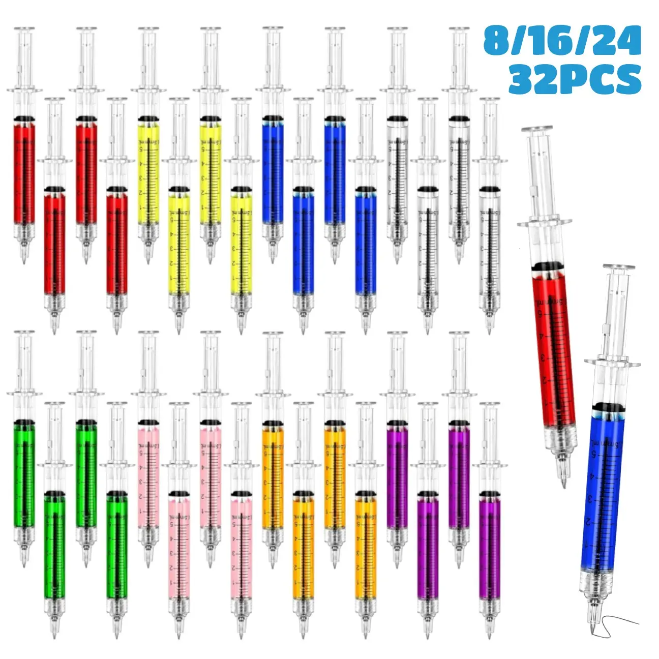 8/16/24/36Pcs Syringe Pen, Writing Pen, Stationery Writing Tools, Multi-Color Retractable Fun Nurses Week Gifts Bulk, Black Ink Novelty Pens Set, Nurse Accessories for Work and Nursing School Supplies, Imaginary Doctor Play Cool Gifts for Nurses