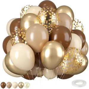 Retro Brown Cream & Metallic Sand Gold Balloons - 12 Inch, Perfect for Birthday, Shower, Wedding & Boho Decorations