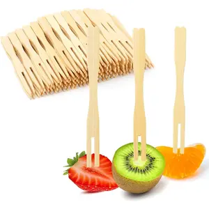 300 Pcs 3.5 Inch Disposable Bamboo Appetizer Mini Forks Fancy Toothpicks Food Picks for Charcuterie Boards Cocktail Fruit Party Supplies