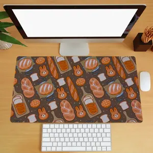 [SALE UP TO 50% + FREE SHIP] Kawaii Desk Mat Cute Pastries Gaming Mouse Pad Bread Buns Baguettes Large Desk Mat Food Pattern Keyboard Mat or Home Office Work