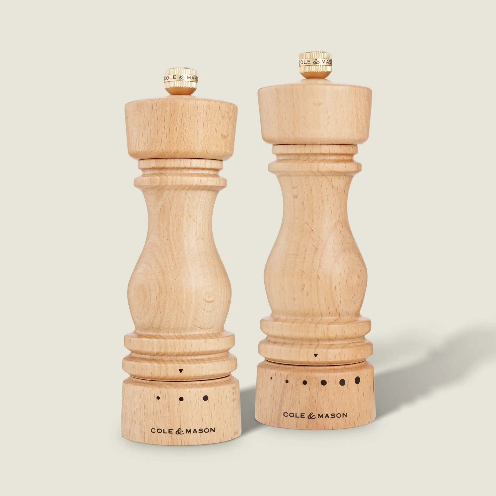Cole & Mason London Aesthetic Natural Beech Wooden Salt & Pepper Mills, Ceramic Grinder, Steel Components, Kitchen Seasoning Utensils, British