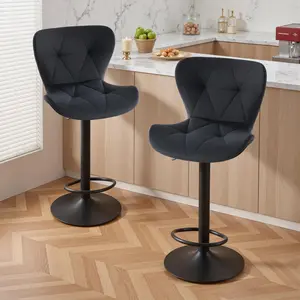 Modern Bar Stools Set of 2, Adjustable Faux Leather Upholstered Swivel Bar Stools, Counter Height Bar Chairs with Back for Kitchen Island