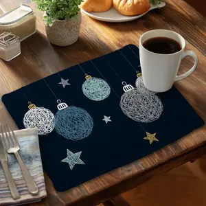 360 stand Blue Braided Rectangular Christmas Ball Placemat, 14x18 in, Stylish Traditional Holiday Theme Dinner Tableware, Kitchen & Home Decor Accessory